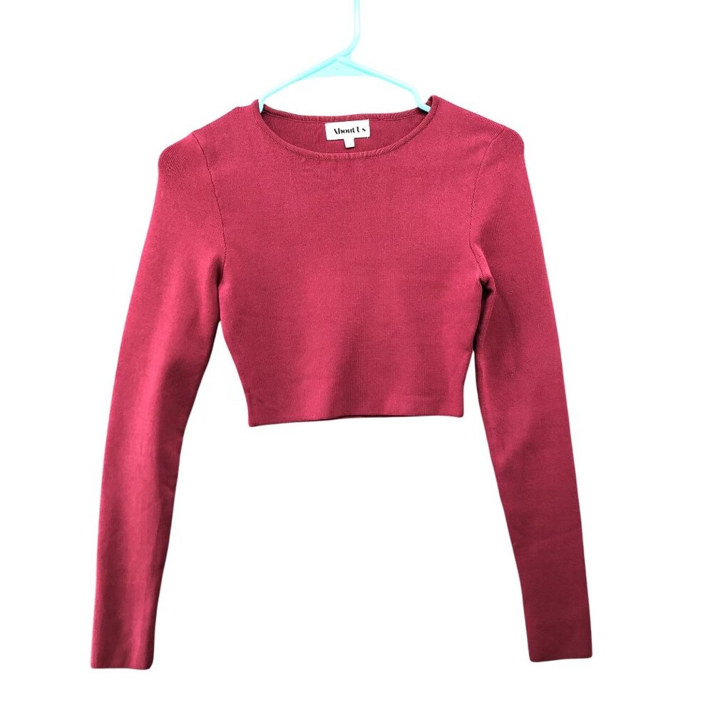 About Us Revolve Cropped Pink Sweater Womens S Fitted Tight Knit‎ Stretch Crew